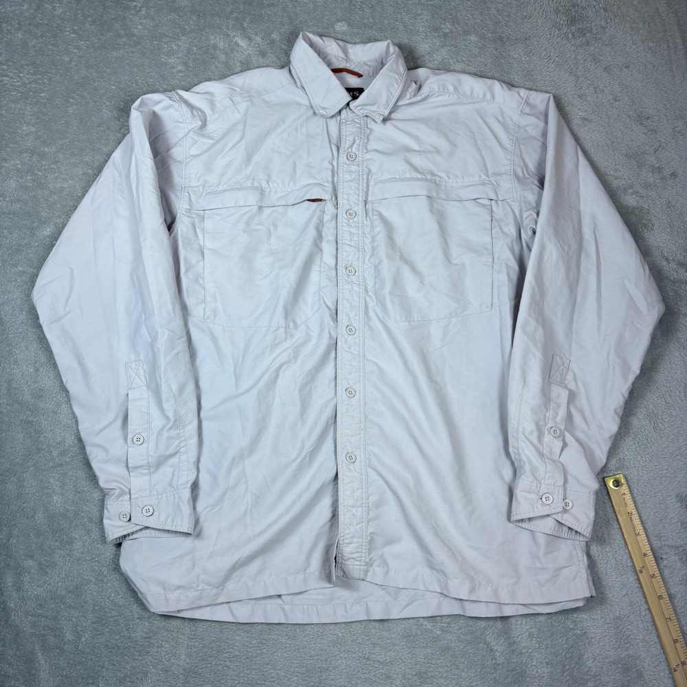 Simms Shirts Mens L Fishing Button Down Ventilated Pockets Outdoor Grey